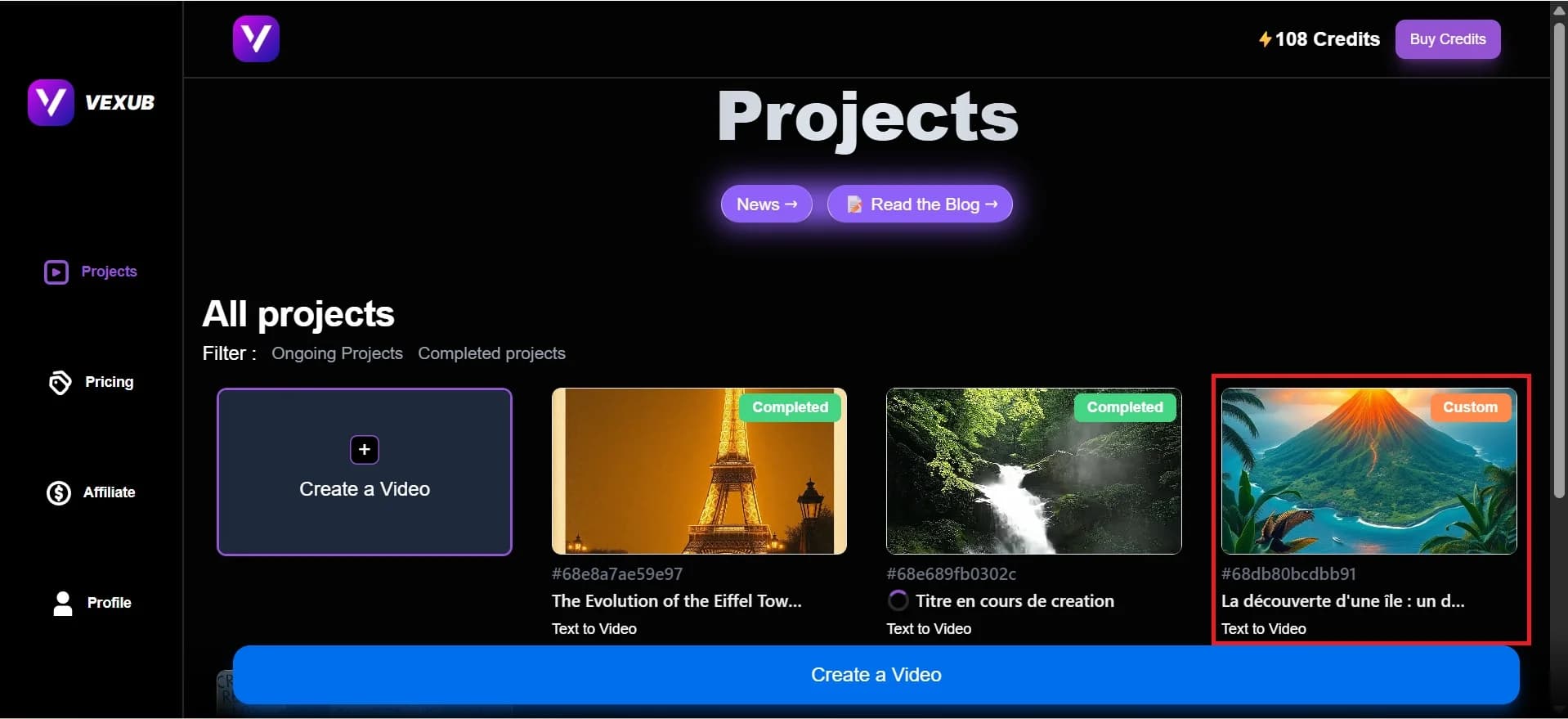 Selecting a project in Vexub to enable animated emojis